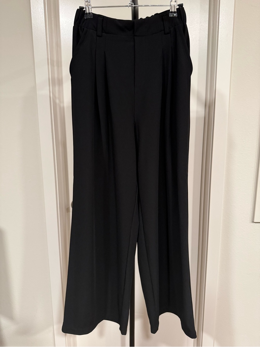 Halara High Waisted Waffle Wide Leg Pants - Black